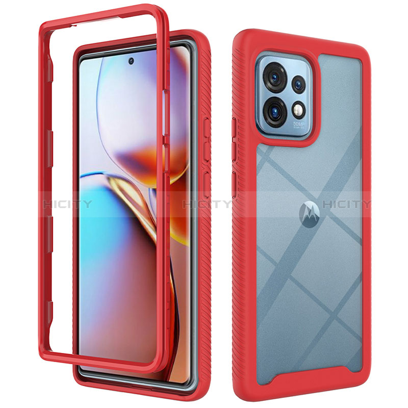 Coque Rebord Contour Silicone et Vitre Transparente Housse Etui 360 Degres ZJ3 pour Motorola Moto Edge 40 Pro 5G Rouge Plus