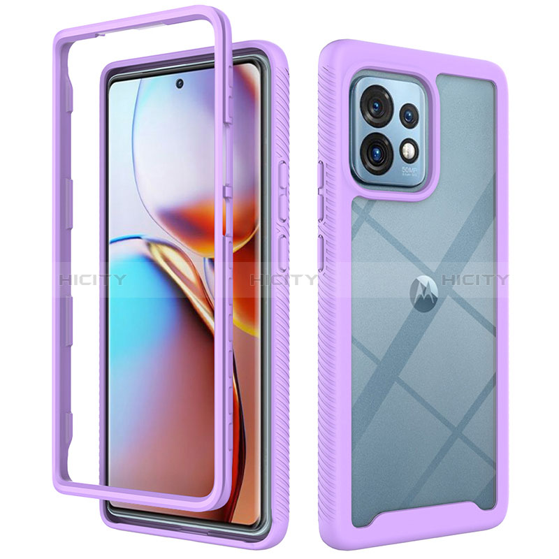 Coque Rebord Contour Silicone et Vitre Transparente Housse Etui 360 Degres ZJ3 pour Motorola Moto Edge Plus (2023) 5G Violet Plus