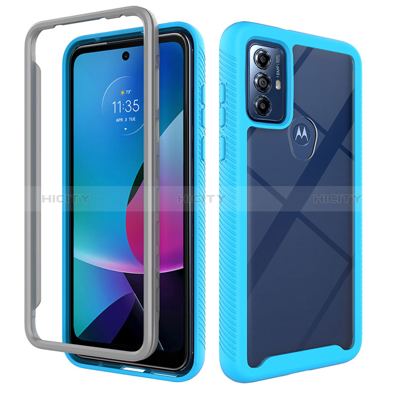 Coque Rebord Contour Silicone et Vitre Transparente Housse Etui 360 Degres ZJ3 pour Motorola Moto G Play (2023) Bleu Ciel Plus