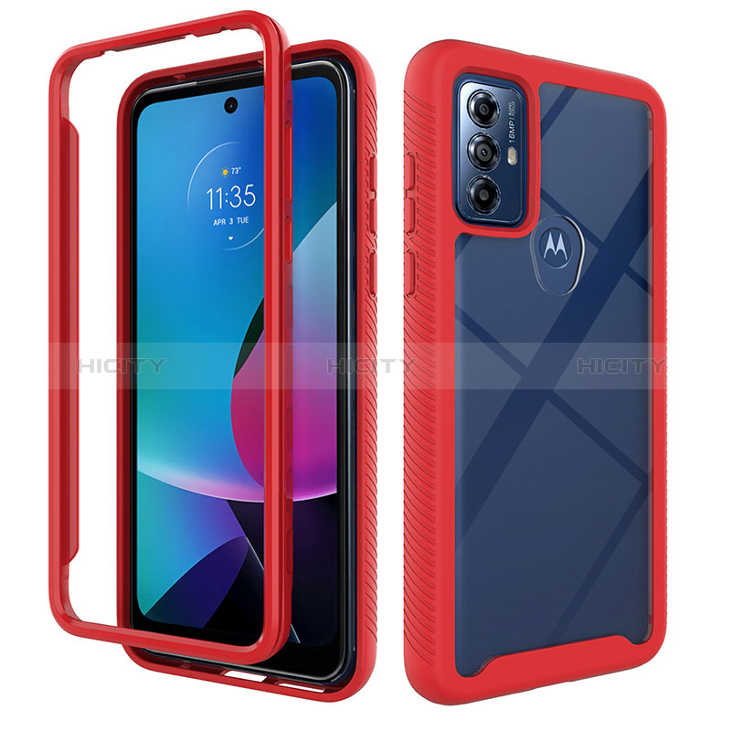 Coque Rebord Contour Silicone et Vitre Transparente Housse Etui 360 Degres ZJ3 pour Motorola Moto G Play (2023) Rouge Plus