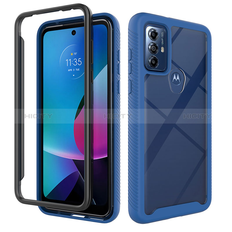 Coque Rebord Contour Silicone et Vitre Transparente Housse Etui 360 Degres ZJ3 pour Motorola Moto G Play Gen 2 Bleu Plus