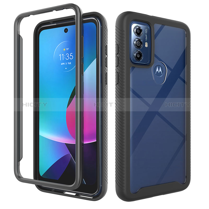 Coque Rebord Contour Silicone et Vitre Transparente Housse Etui 360 Degres ZJ3 pour Motorola Moto G Power (2022) Noir Plus