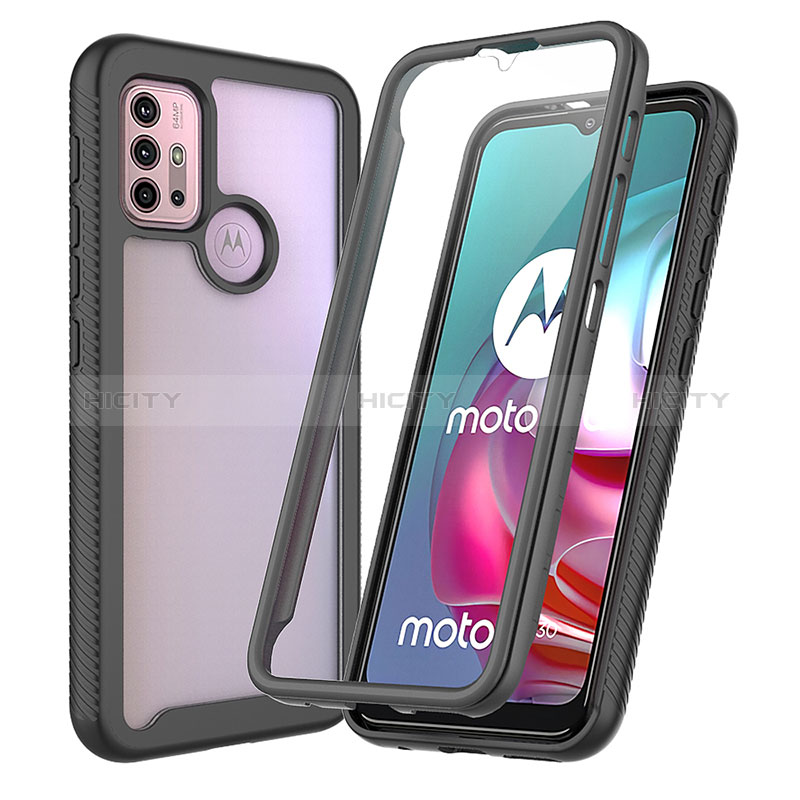 Coque Rebord Contour Silicone et Vitre Transparente Housse Etui 360 Degres ZJ3 pour Motorola Moto G10 Noir Plus