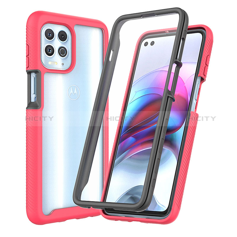 Coque Rebord Contour Silicone et Vitre Transparente Housse Etui 360 Degres ZJ3 pour Motorola Moto G100 5G Rose Rouge Plus