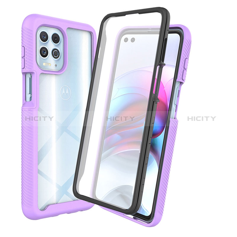 Coque Rebord Contour Silicone et Vitre Transparente Housse Etui 360 Degres ZJ3 pour Motorola Moto G100 5G Violet Plus