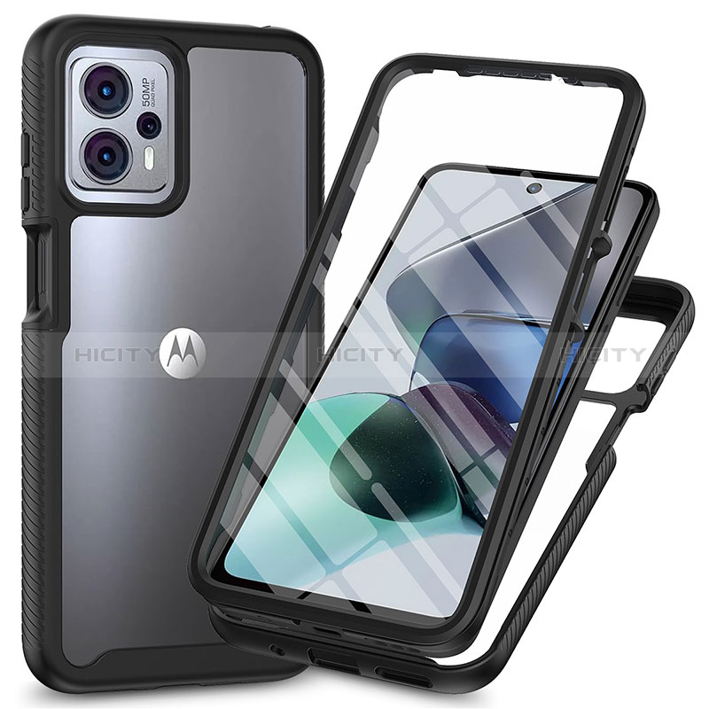 Coque Rebord Contour Silicone et Vitre Transparente Housse Etui 360 Degres ZJ3 pour Motorola Moto G13 Noir Plus