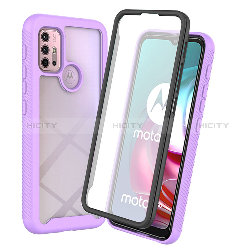 Coque Rebord Contour Silicone et Vitre Transparente Housse Etui 360 Degres ZJ3 pour Motorola Moto G30 Violet Plus