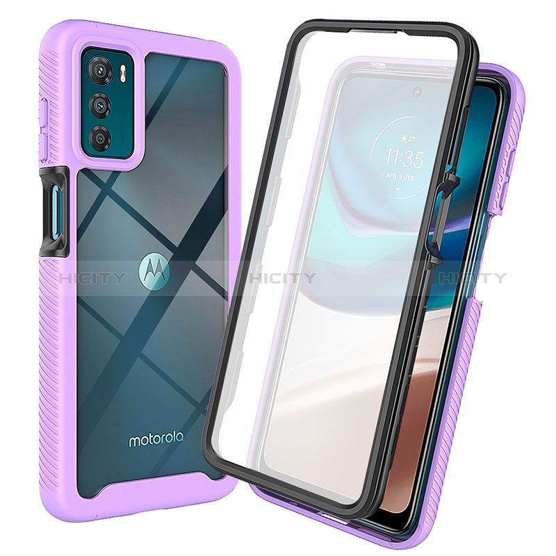 Coque Rebord Contour Silicone et Vitre Transparente Housse Etui 360 Degres ZJ3 pour Motorola Moto G42 Violet Plus