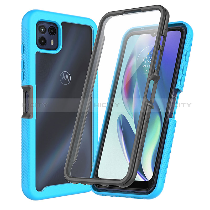 Coque Rebord Contour Silicone et Vitre Transparente Housse Etui 360 Degres ZJ3 pour Motorola Moto G50 5G Bleu Ciel Plus