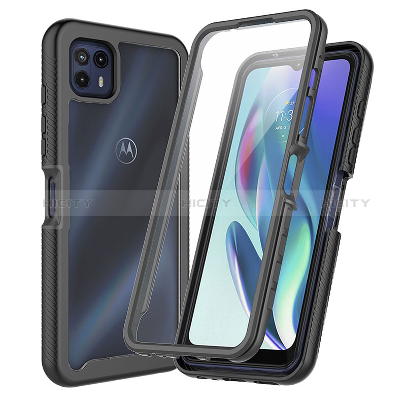 Coque Rebord Contour Silicone et Vitre Transparente Housse Etui 360 Degres ZJ3 pour Motorola Moto G50 5G Noir Plus