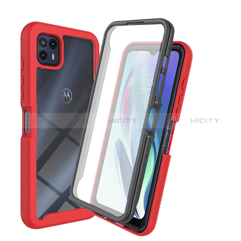 Coque Rebord Contour Silicone et Vitre Transparente Housse Etui 360 Degres ZJ3 pour Motorola Moto G50 5G Rouge Plus