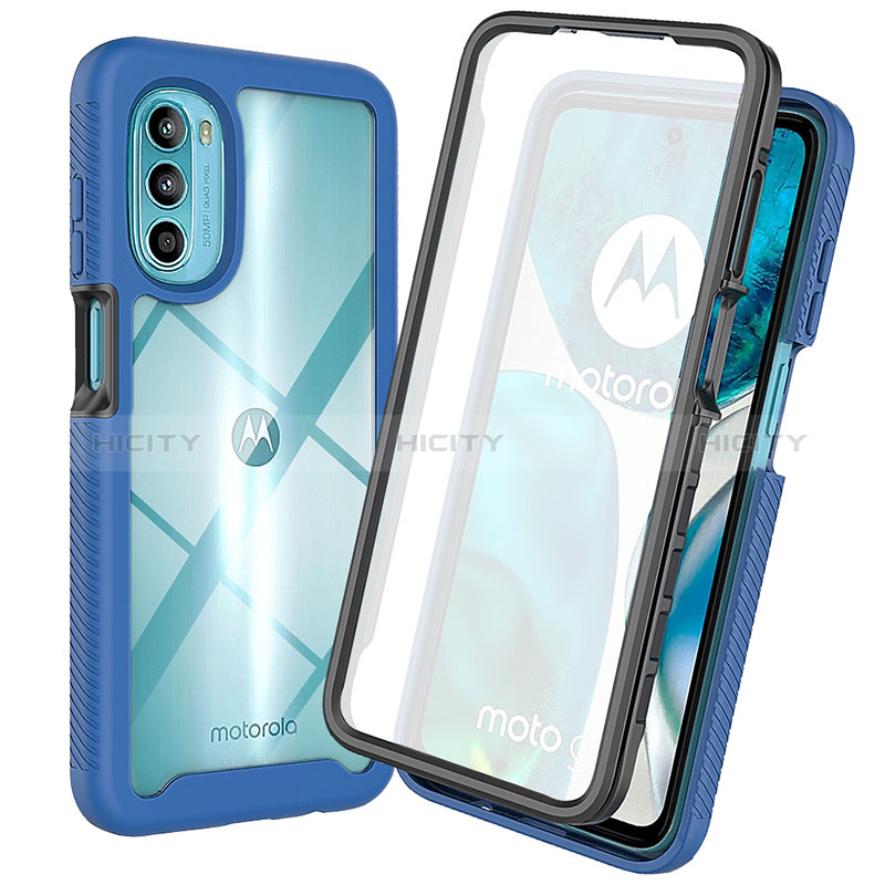 Coque Rebord Contour Silicone et Vitre Transparente Housse Etui 360 Degres ZJ3 pour Motorola MOTO G52 Bleu Plus