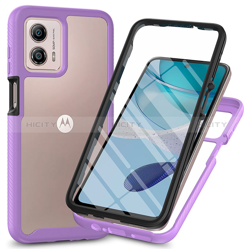 Coque Rebord Contour Silicone et Vitre Transparente Housse Etui 360 Degres ZJ3 pour Motorola Moto G53 5G Violet Plus