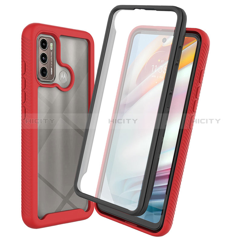 Coque Rebord Contour Silicone et Vitre Transparente Housse Etui 360 Degres ZJ3 pour Motorola Moto G60 Rouge Plus