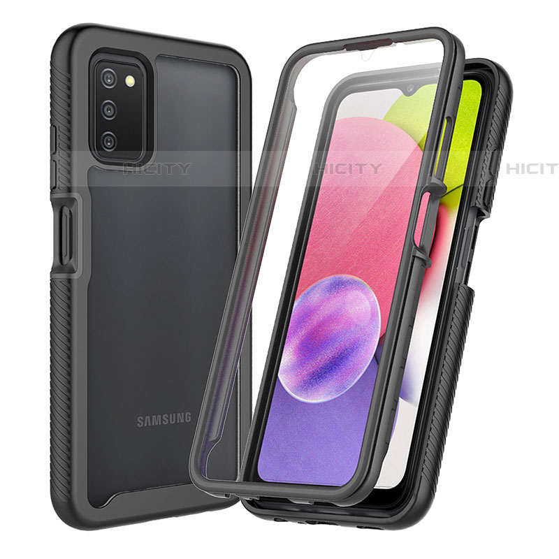 Coque Rebord Contour Silicone et Vitre Transparente Housse Etui 360 Degres ZJ3 pour Samsung Galaxy A03s Noir Plus