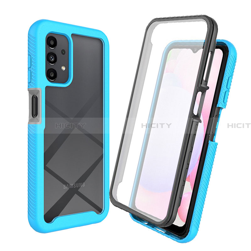 Coque Rebord Contour Silicone et Vitre Transparente Housse Etui 360 Degres ZJ3 pour Samsung Galaxy A13 4G Bleu Ciel Plus