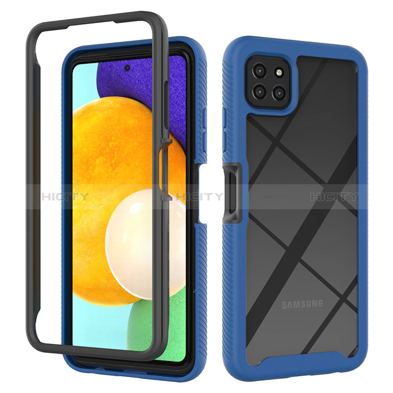 Coque Rebord Contour Silicone et Vitre Transparente Housse Etui 360 Degres ZJ3 pour Samsung Galaxy A22s 5G Bleu Plus