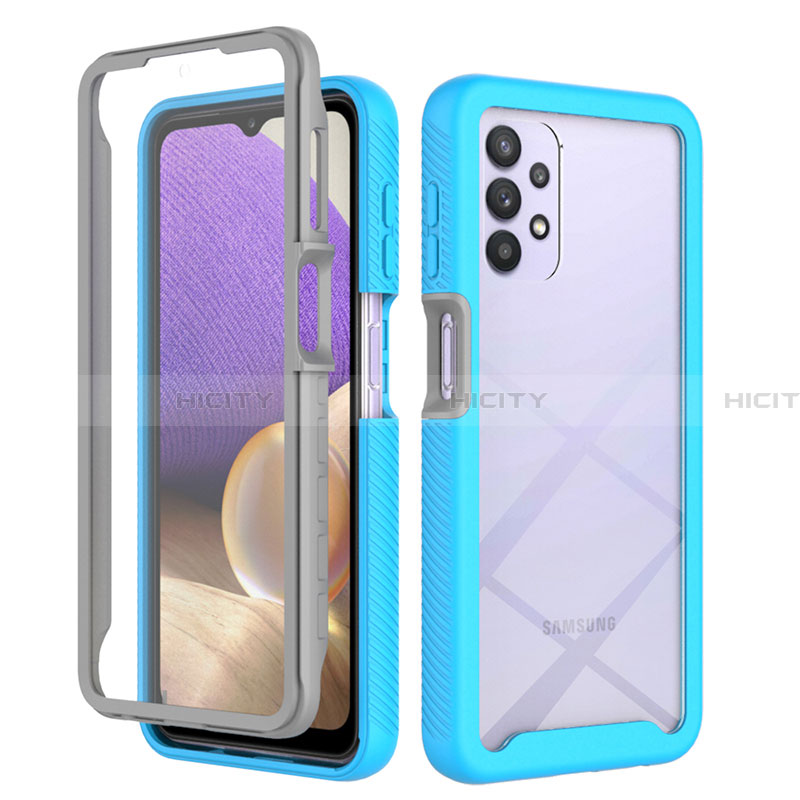 Coque Rebord Contour Silicone et Vitre Transparente Housse Etui 360 Degres ZJ3 pour Samsung Galaxy A32 4G Bleu Ciel Plus