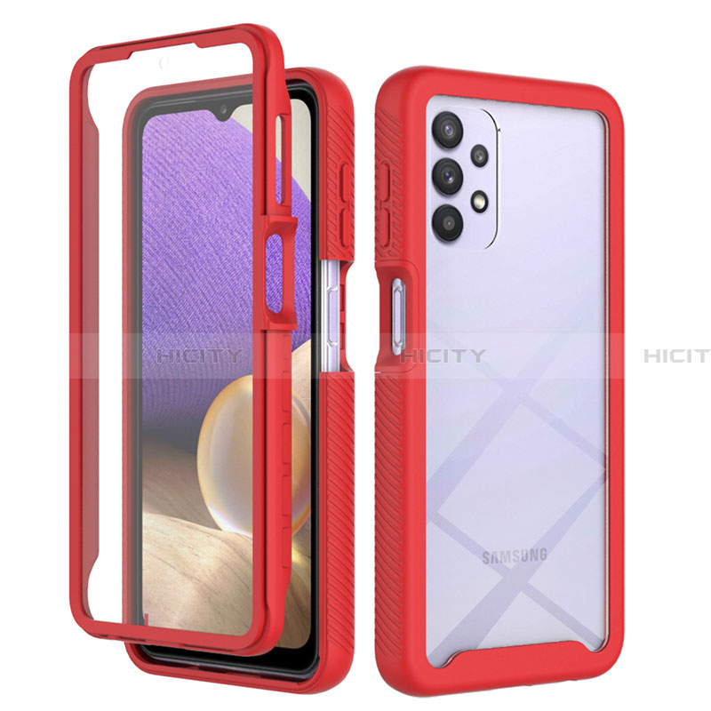 Coque Rebord Contour Silicone et Vitre Transparente Housse Etui 360 Degres ZJ3 pour Samsung Galaxy A32 4G Rouge Plus