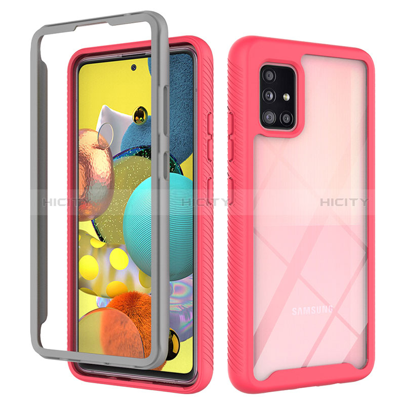 Coque Rebord Contour Silicone et Vitre Transparente Housse Etui 360 Degres ZJ3 pour Samsung Galaxy A51 4G Rose Rouge Plus