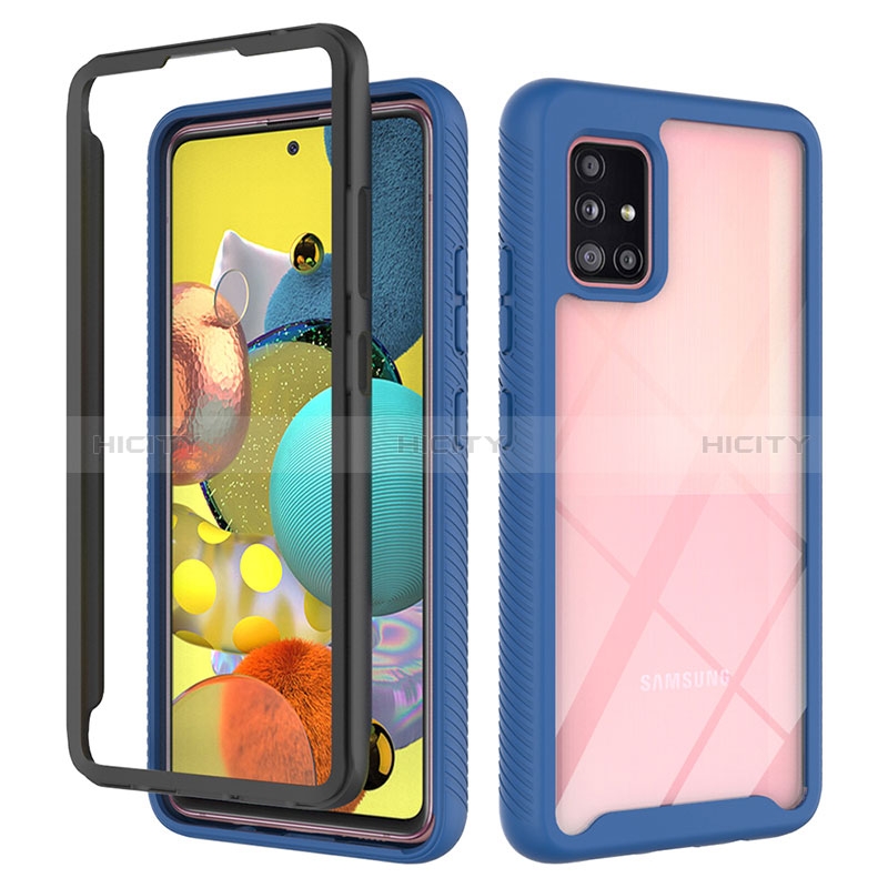 Coque Rebord Contour Silicone et Vitre Transparente Housse Etui 360 Degres ZJ3 pour Samsung Galaxy A51 5G Bleu Plus