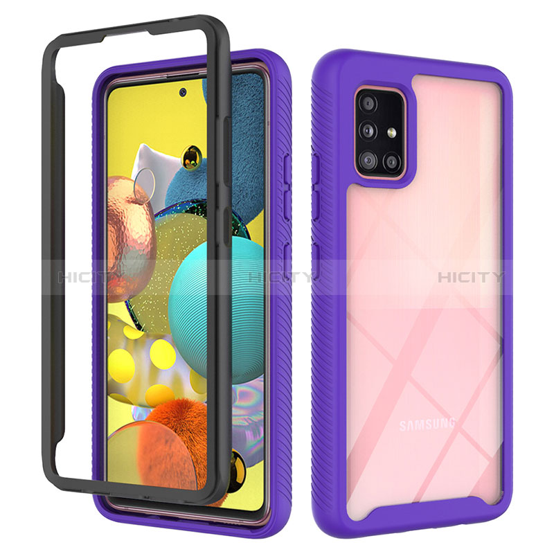 Coque Rebord Contour Silicone et Vitre Transparente Housse Etui 360 Degres ZJ3 pour Samsung Galaxy A51 5G Violet Clair Plus