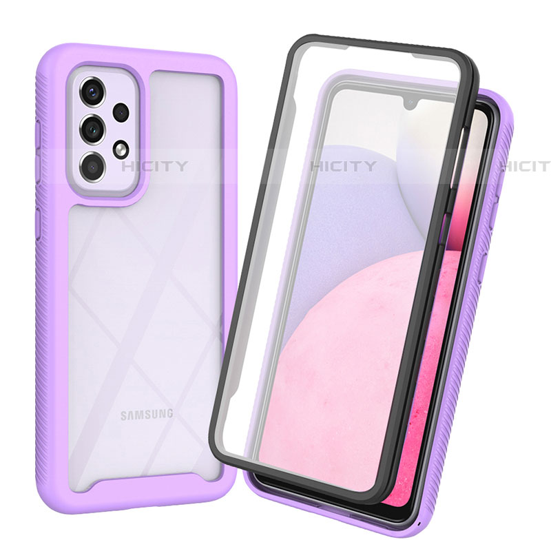 Coque Rebord Contour Silicone et Vitre Transparente Housse Etui 360 Degres ZJ3 pour Samsung Galaxy A53 5G Violet Clair Plus