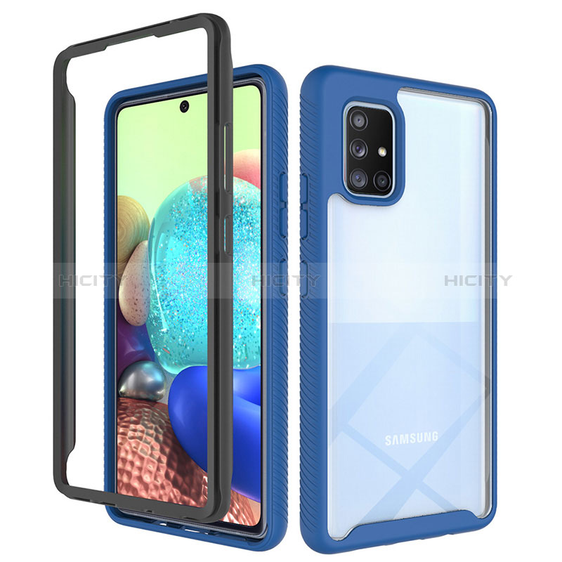 Coque Rebord Contour Silicone et Vitre Transparente Housse Etui 360 Degres ZJ3 pour Samsung Galaxy A71 4G A715 Bleu Plus