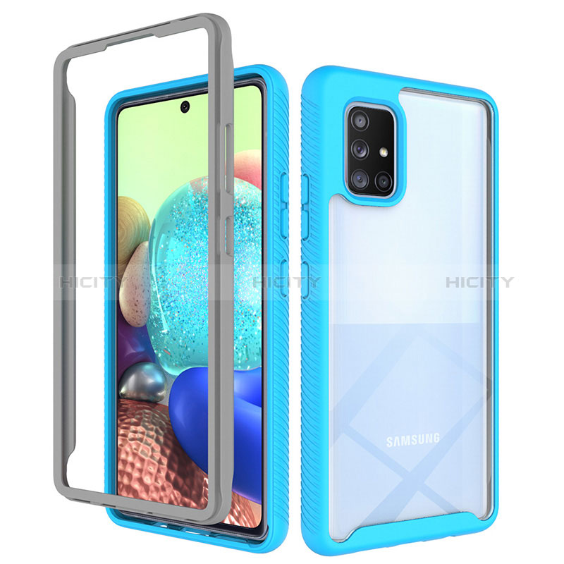 Coque Rebord Contour Silicone et Vitre Transparente Housse Etui 360 Degres ZJ3 pour Samsung Galaxy A71 5G Bleu Ciel Plus