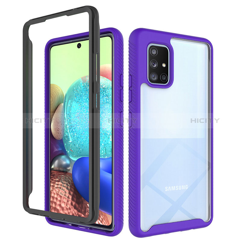 Coque Rebord Contour Silicone et Vitre Transparente Housse Etui 360 Degres ZJ3 pour Samsung Galaxy A71 5G Violet Clair Plus