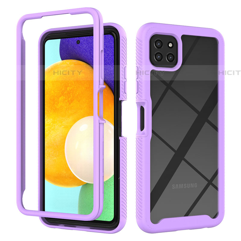 Coque Rebord Contour Silicone et Vitre Transparente Housse Etui 360 Degres ZJ3 pour Samsung Galaxy F42 5G Violet Clair Plus