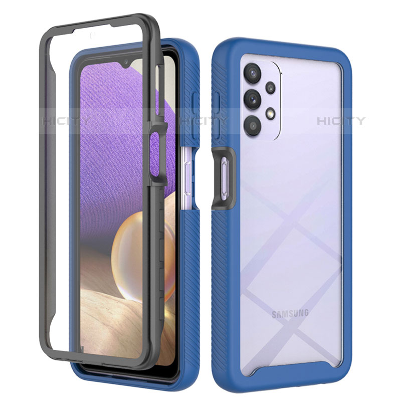 Coque Rebord Contour Silicone et Vitre Transparente Housse Etui 360 Degres ZJ3 pour Samsung Galaxy M32 5G Bleu Plus