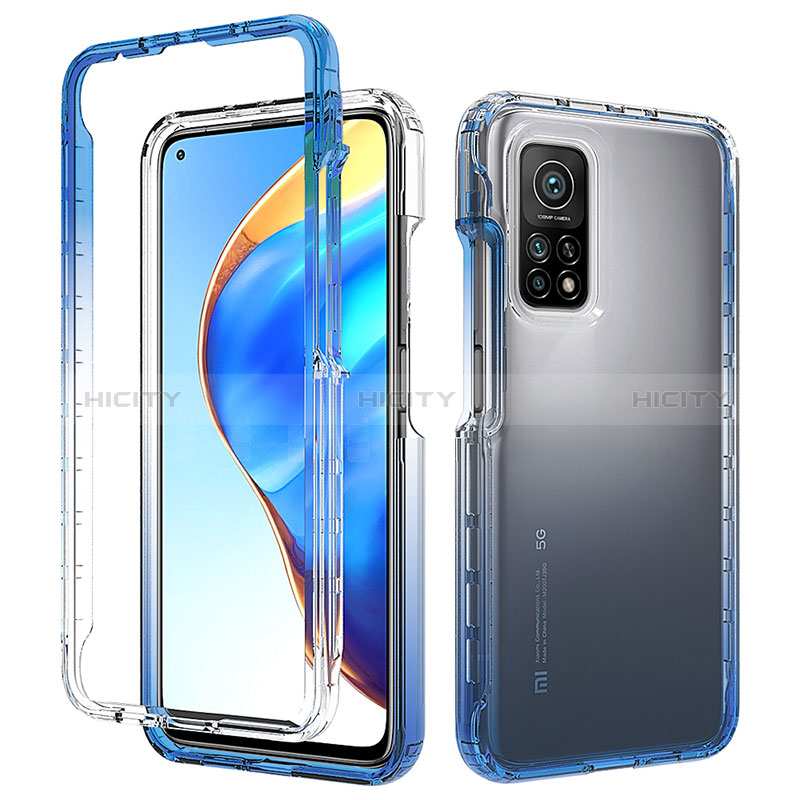 Coque Rebord Contour Silicone et Vitre Transparente Housse Etui 360 Degres ZJ3 pour Xiaomi Mi 10T 5G Bleu Plus