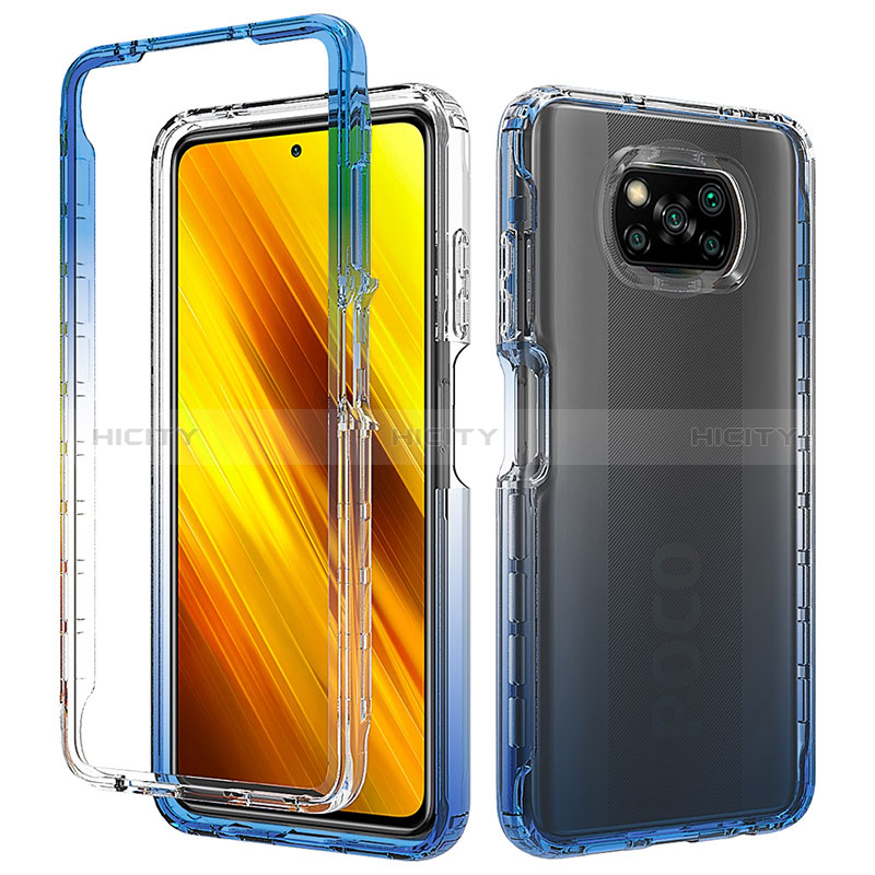 Coque Rebord Contour Silicone et Vitre Transparente Housse Etui 360 Degres ZJ3 pour Xiaomi Poco X3 Pro Bleu Plus