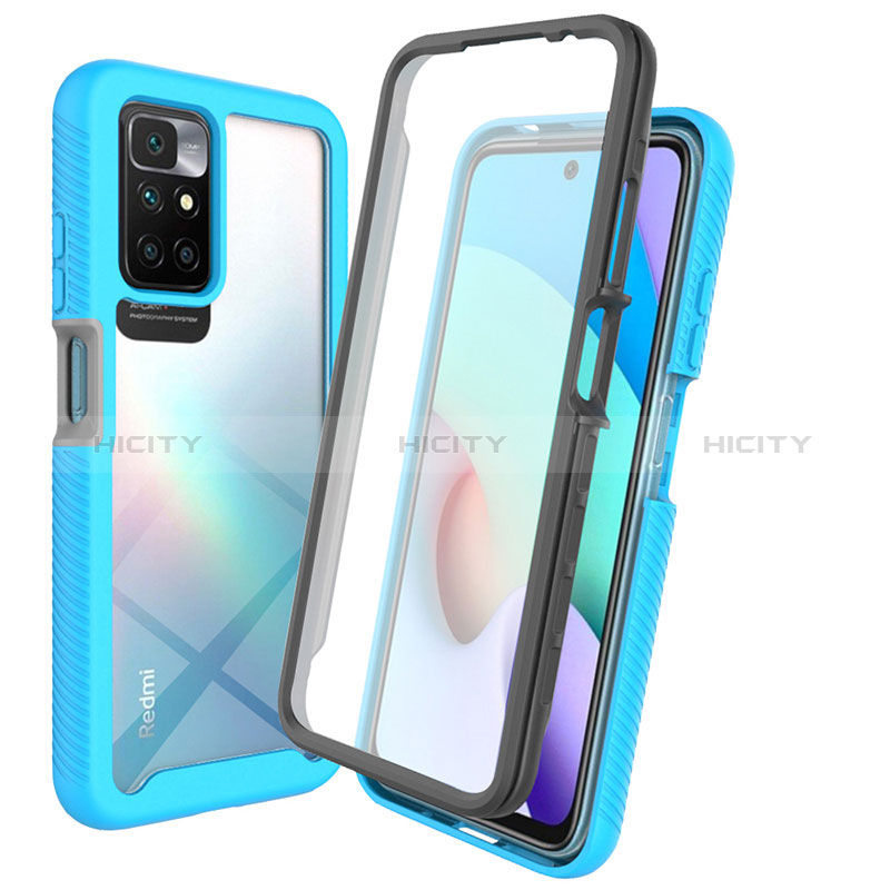 Coque Rebord Contour Silicone et Vitre Transparente Housse Etui 360 Degres ZJ3 pour Xiaomi Redmi 10 (2022) Bleu Ciel Plus