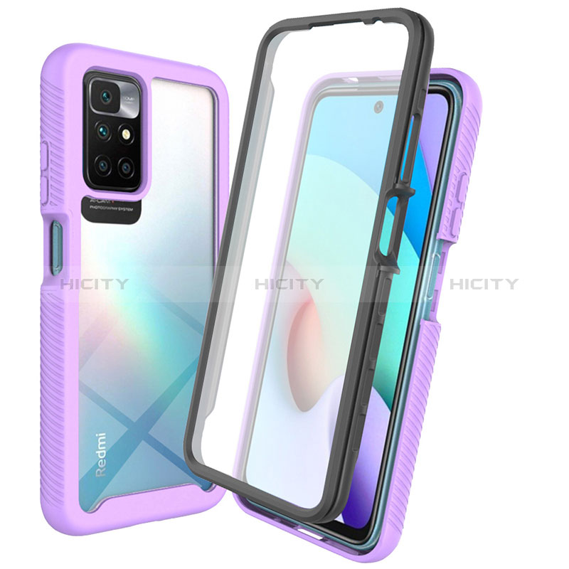 Coque Rebord Contour Silicone et Vitre Transparente Housse Etui 360 Degres ZJ3 pour Xiaomi Redmi 10 (2022) Violet Clair Plus