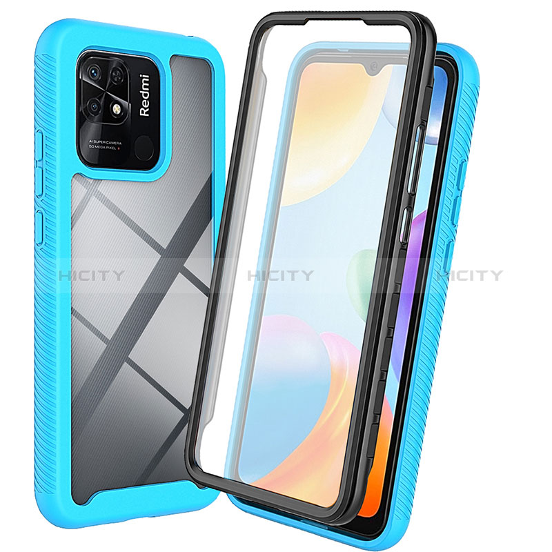 Coque Rebord Contour Silicone et Vitre Transparente Housse Etui 360 Degres ZJ3 pour Xiaomi Redmi 10 India Bleu Ciel Plus