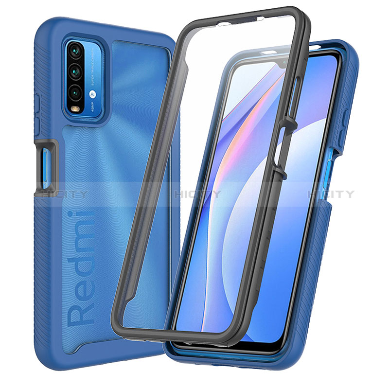 Coque Rebord Contour Silicone et Vitre Transparente Housse Etui 360 Degres ZJ3 pour Xiaomi Redmi 9 Power Bleu Plus