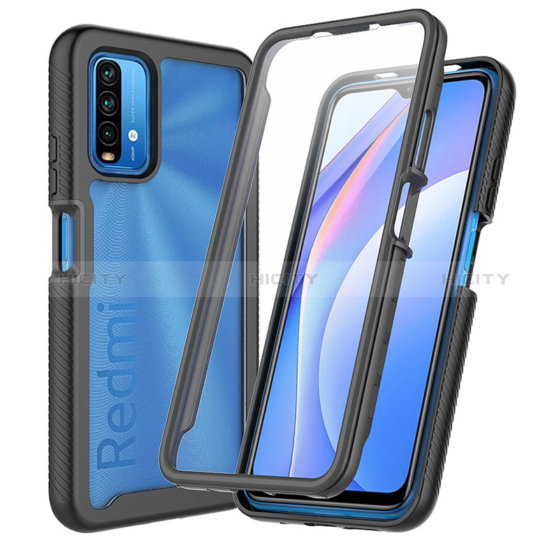 Coque Rebord Contour Silicone et Vitre Transparente Housse Etui 360 Degres ZJ3 pour Xiaomi Redmi 9 Power Noir Plus