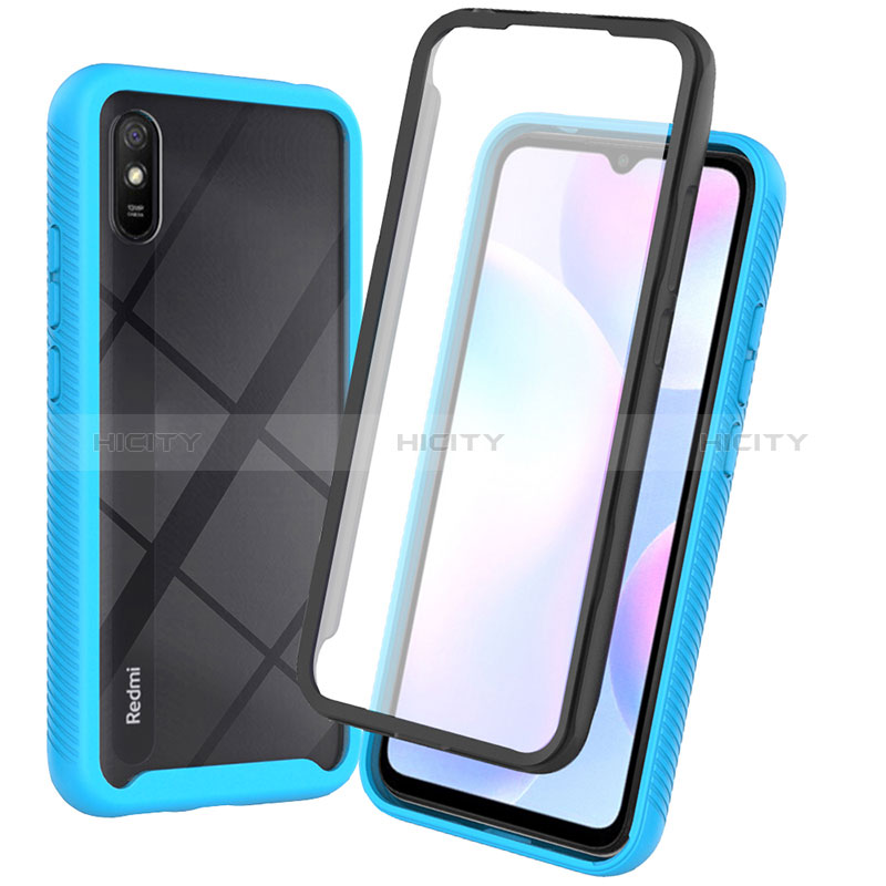 Coque Rebord Contour Silicone et Vitre Transparente Housse Etui 360 Degres ZJ3 pour Xiaomi Redmi 9A Bleu Ciel Plus