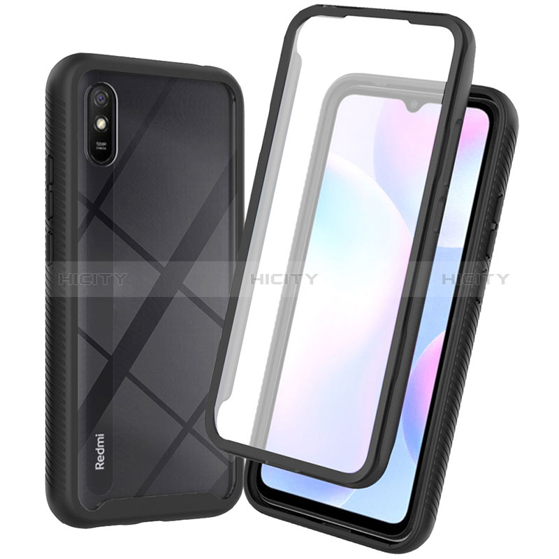 Coque Rebord Contour Silicone et Vitre Transparente Housse Etui 360 Degres ZJ3 pour Xiaomi Redmi 9A Noir Plus