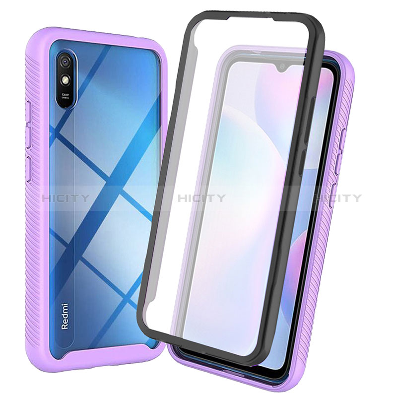 Coque Rebord Contour Silicone et Vitre Transparente Housse Etui 360 Degres ZJ3 pour Xiaomi Redmi 9A Violet Plus