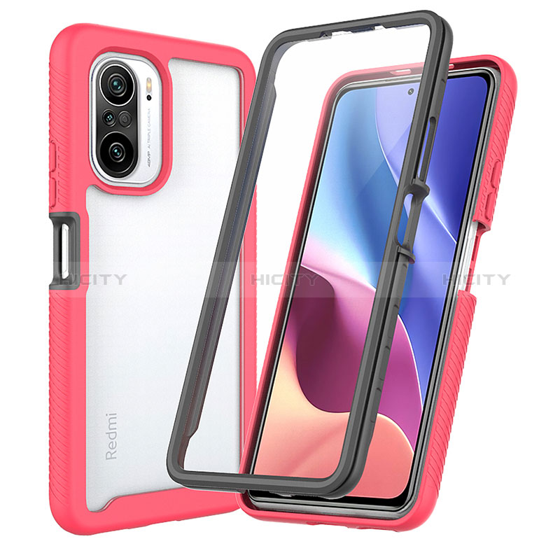 Coque Rebord Contour Silicone et Vitre Transparente Housse Etui 360 Degres ZJ3 pour Xiaomi Redmi K40 Pro 5G Rouge Plus