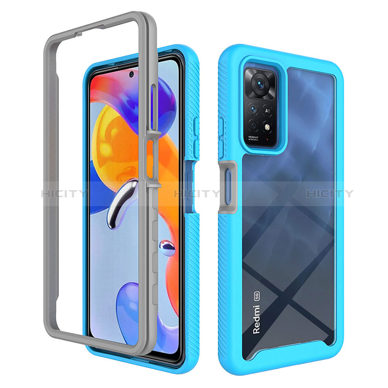 Coque Rebord Contour Silicone et Vitre Transparente Housse Etui 360 Degres ZJ3 pour Xiaomi Redmi Note 11 Pro 4G Bleu Ciel Plus