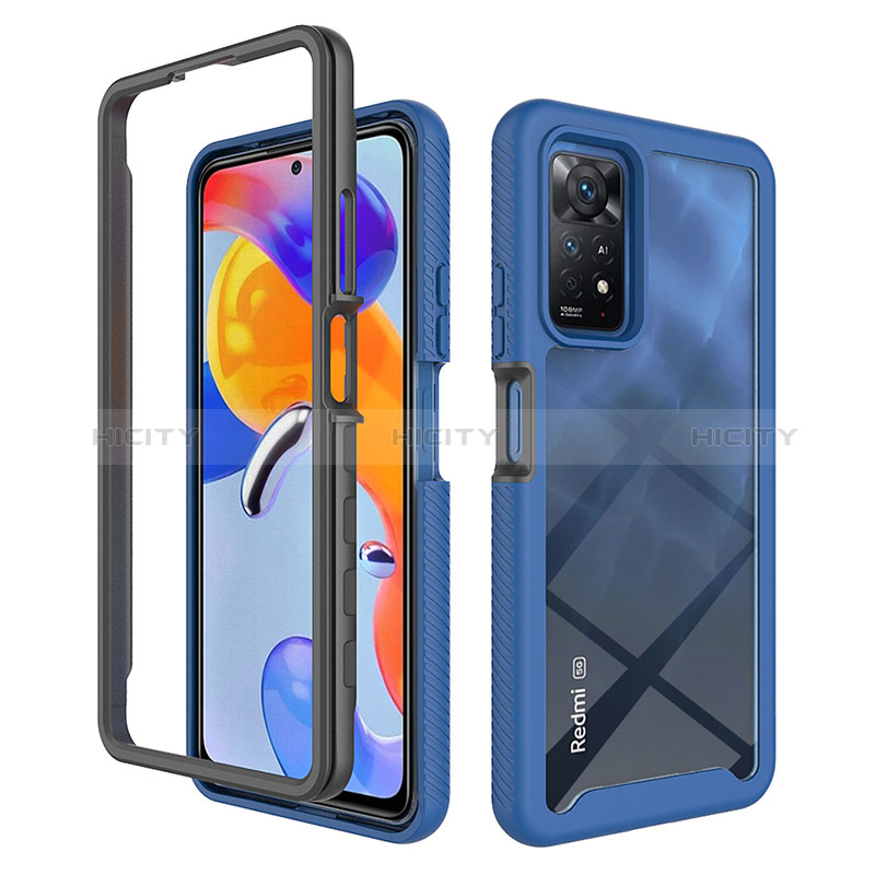 Coque Rebord Contour Silicone et Vitre Transparente Housse Etui 360 Degres ZJ3 pour Xiaomi Redmi Note 11 Pro 5G Bleu Plus