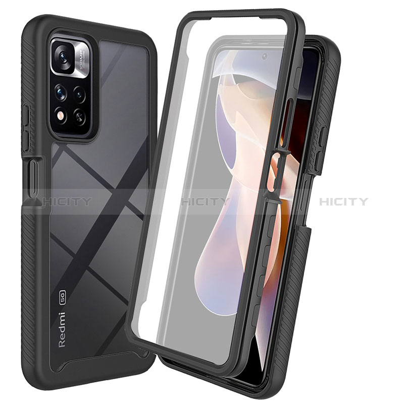 Coque Rebord Contour Silicone et Vitre Transparente Housse Etui 360 Degres ZJ3 pour Xiaomi Redmi Note 11 Pro+ Plus 5G Noir Plus