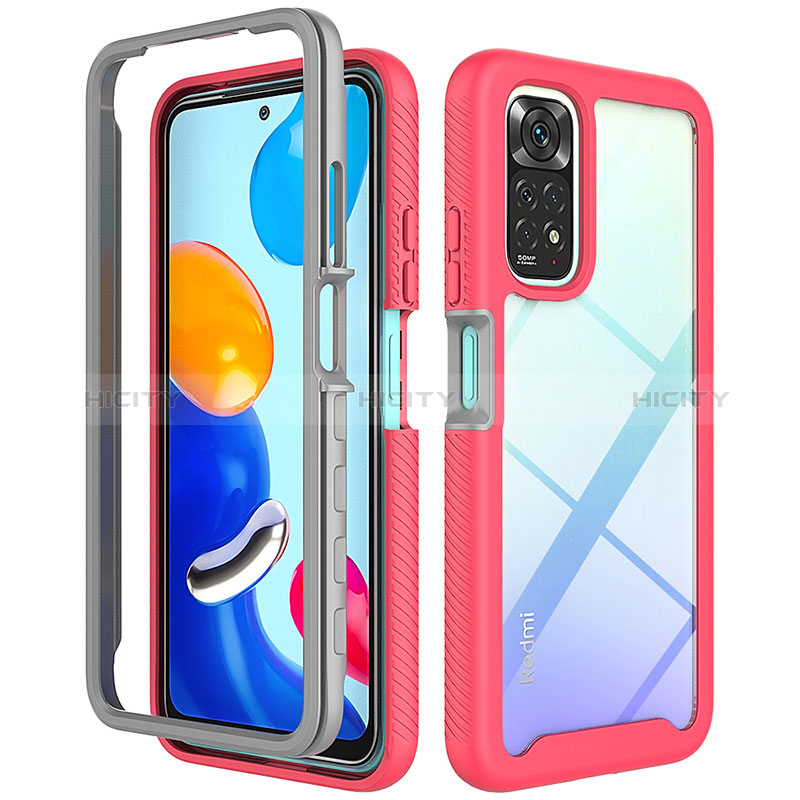 Coque Rebord Contour Silicone et Vitre Transparente Housse Etui 360 Degres ZJ3 pour Xiaomi Redmi Note 11S 4G Rose Rouge Plus