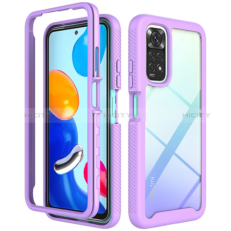 Coque Rebord Contour Silicone et Vitre Transparente Housse Etui 360 Degres ZJ3 pour Xiaomi Redmi Note 11S 4G Violet Clair Plus