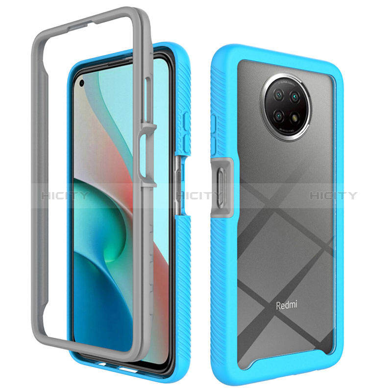 Coque Rebord Contour Silicone et Vitre Transparente Housse Etui 360 Degres ZJ3 pour Xiaomi Redmi Note 9 5G Bleu Ciel Plus