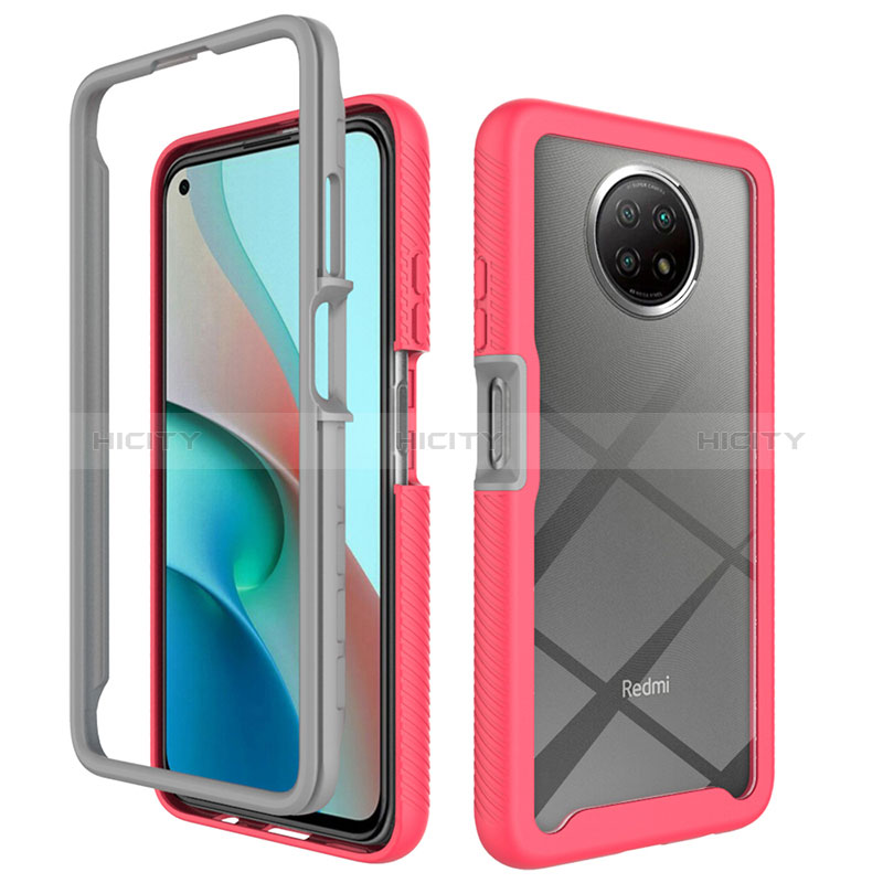 Coque Rebord Contour Silicone et Vitre Transparente Housse Etui 360 Degres ZJ3 pour Xiaomi Redmi Note 9 5G Rose Rouge Plus